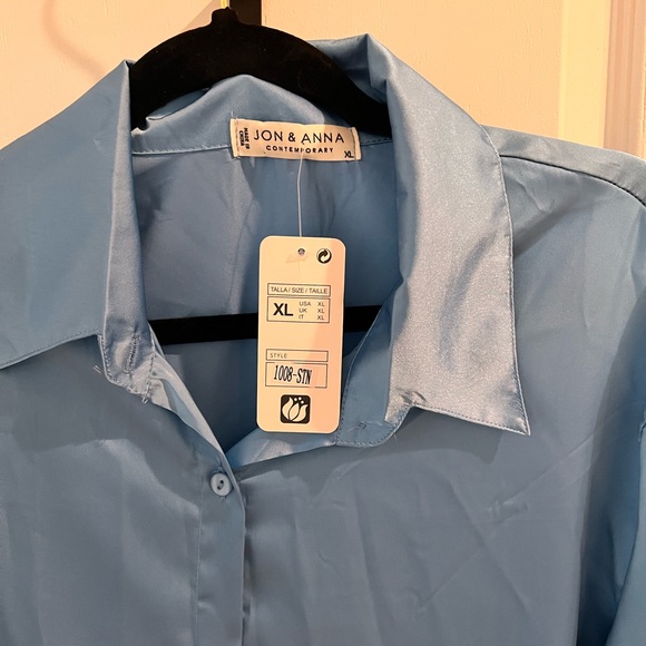 Light Blue Buttoned Knee-Length Shirt Dress - Picture 3 of 13